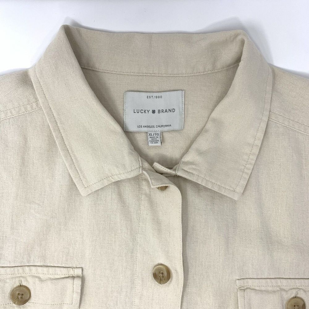 Lucky Brand Ivory Cropped Utility Linen Blend Women's Jacket w/ Pockets Size XL - Picture 6 of 11